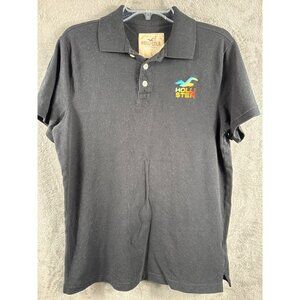 Hollister Mens Black Polo Shirt With Embroidered Logo Size L Short Sleeve Cotton